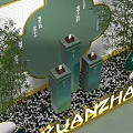 KUANZHAI Decorative Scene With Bamboo Plants Green Backdrop Tall Pillars And Ornaments