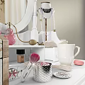 White Dressing Table With Oval Mirror Cosmetics Rose And Carved Drawer Handles