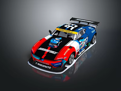 Red White Blue Race Car With Number 88 SWISSMOTE Livery And Rear Wing 3d model