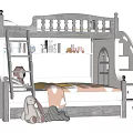 Kids Bunk Bed With White Gray Frame Stairs Storage And Cozy Design