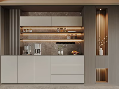 Modern Buffet Cabinet With Storage Drawers Glass Shelves LED Lighting And Decorative Items 3d model