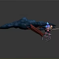 Game Movie Character Featuring Blue Hair Red Weapon Small Companion And Dynamic Pose