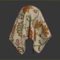 Decorative Cloth Covering Object With Floral Curly Patterns In Orange Red Beige On Dark Background