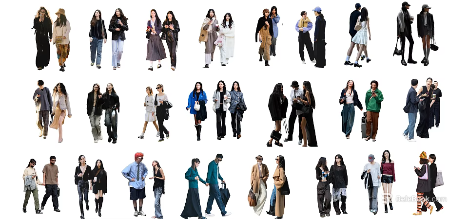 Group Of People In Different Casual Wear And Various Standing Poses 3d model 
