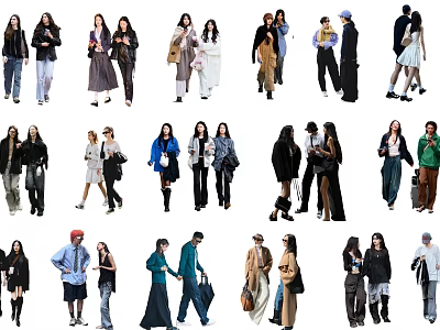 Group Of People In Different Casual Wear And Various Standing Poses 3d model