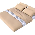Soft Beige Double Bed with Matching Pillows Comforter and White Stripe 3d model