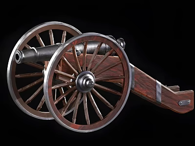 Historical Cannon Weapon Featuring Large Wooden Wheels and Metal Barrel Structure 3d model
