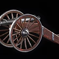 Historical Cannon Weapon Featuring Large Wooden Wheels and Metal Barrel Structure