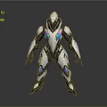 Futuristic Robotic Character With Silver Blue Metallic Armor And Streamlined Design