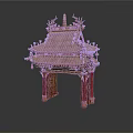 Traditional Chinese Architectural Pavilion With Tiled Roof Curved Eaves Dragon Carvings And Red Pillars