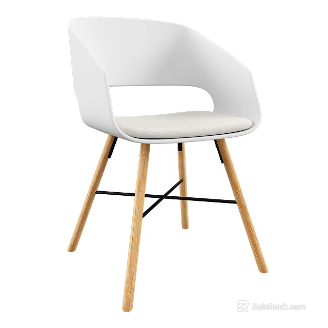 Modern White Upholstered Accent Chair With Ergonomic Design And Wooden Legs 3d model 