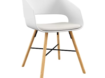 Modern White Upholstered Accent Chair With Ergonomic Design And Wooden Legs 3d model