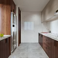 Modern Kitchen Interior With Wooden Cabinets Countertop And Stainless Steel Appliances