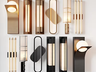 Modern Wall Lamps In Gold Black With Geometric Shapes And Warm Light 3d model