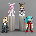 Colorful Stylish Dolls With Various Outfits Standing On Cylindrical Stands