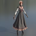 Game Fantasy Character In Gray Dress With Pink Trim Bonnet Lace Gloves And Black Boots