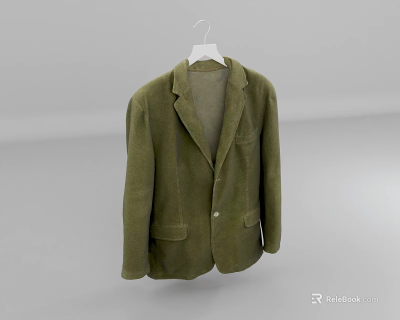 Green Corduroy Blazer Jacket With Single Breasted Design And Pockets On Hanger 3d model