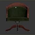 Stylish Green Leather Office Chair With Red Curved Armrests Wooden Base And Wheels
