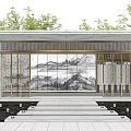 Elegant Modern Entrance Gate Design With Marble Walls Metal Frames Glass Panels And Steps
