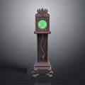 Vintage Ornate Wooden Grandfather Clock With Green Dial And Pendulum Base