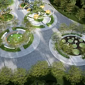 Modern Park Landscape Design With Circular Green Areas Trees And Pathways 3d model