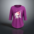 Purple Long Sleeve T Shirt With Cartoon Little Girl And Eiffel Tower Design