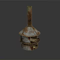 Old Rusted Metal Equipment with Long Vertical Pipe and Multi Layered Conical Structure 3d model