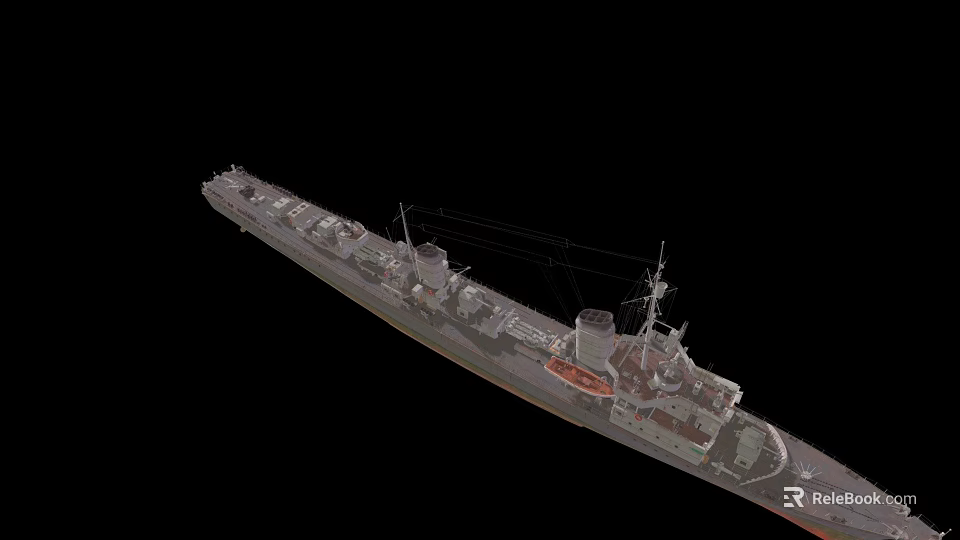 Detailed 3D Military Warship Model With Deck Structure And Armament On Black Background 3d model 