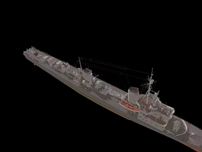 Detailed 3D Military Warship Model With Deck Structure And Armament On Black Background 3d model