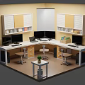 Modern Office Workspace With L Shaped Desk Multiple Monitors Office Chairs Storage Cabinets And Plant