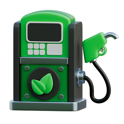 Green Fuel Dispenser As Industrial Equipment With Digital Display Fuel Nozzle And Eco Leaf Symbol 3d model