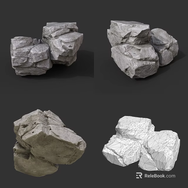 Wooden Stone Stacked With Different Natural Textures And 3D Model Views 3d model 