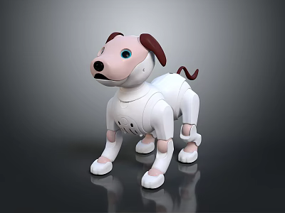 White Robot Dog Toy with Brown Ears Tail and Blue Eyes Mechanical Pet Figure 3d model