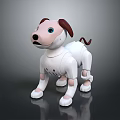 White Robot Dog Toy with Brown Ears Tail and Blue Eyes Mechanical Pet Figure