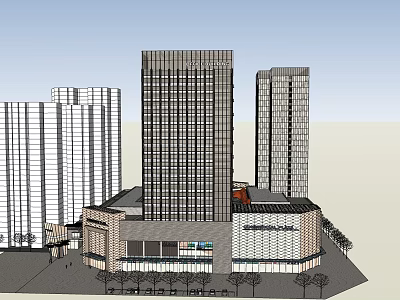 Modern Commercial Complex With High Rise Towers Glass Facade And Retail Area 3d model