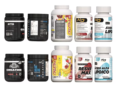Assorted Fitness Nutrition Supplement Products With Protein Powder Creatine And Vitamins 3d model