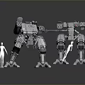 Human Character Standing Next To Different Robots In Modern Futuristic Setting 3d model