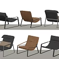 Modern Minimalist Leisure Chairs With Leather Upholstery And Metal Frame In Gray Beige Colors