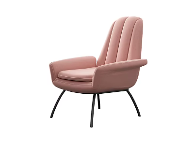 Stylish Pink Single Sofa With Curved Backrest Armrests And Black Slim Legs 3d model