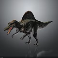 Realistic Spinosaurus Dinosaur With Sail On Back Open Mouth Green Brown Skin Texture Standing