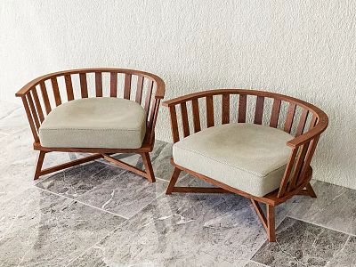 Modern Solid Wood Leisure Chairs With Soft Beige Cushions For Cozy Indoor Sitting Space 3d model