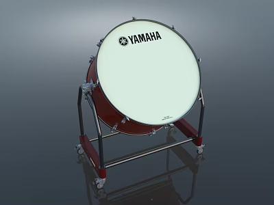 YAMAHA Red Bass Drum Musical Instrument On Metal Stand With White Drumhead And Casters 3d model