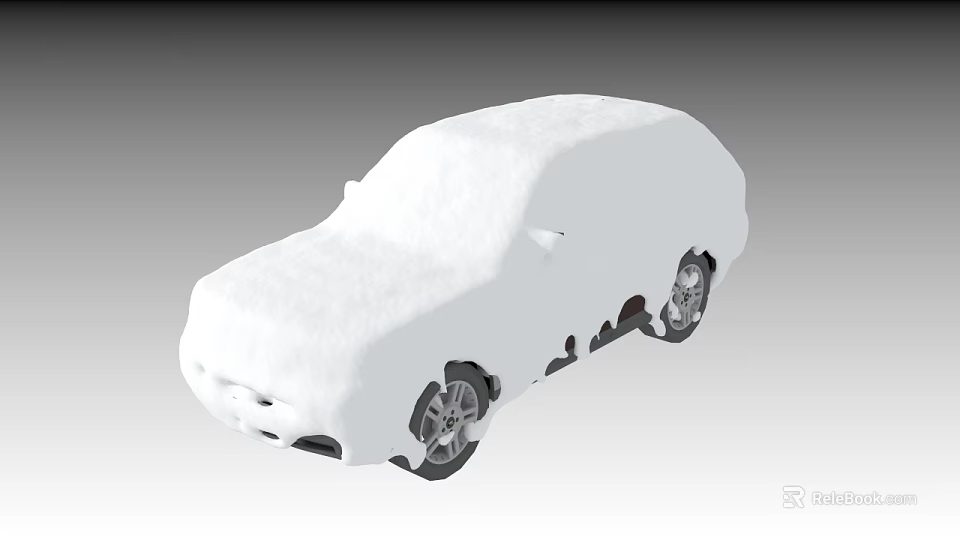 Snow Covered Car Outdoor with Visible Wheels in Winter Scenic View 3d model 
