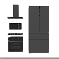 Essential Modern Kitchen Appliances Including Microwave Gas Stove Oven And Refrigerator
