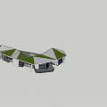 Outdoor Architectural Structure Featuring White Canopies Green Edges And Support Frames Under Blue Sky