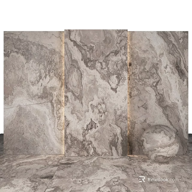 Marble Panel Components Featuring Natural Gray Vein Texture And Decorative Sphere 3d model
