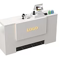 Modern White Front Desk Reception Counter With Cash Register Printer LOGO And Items