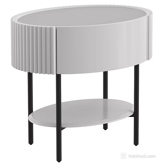 Modern Minimalist White Nightstand With Ribbed Drawer Black Metal Legs And Lower Shelf 3d model 