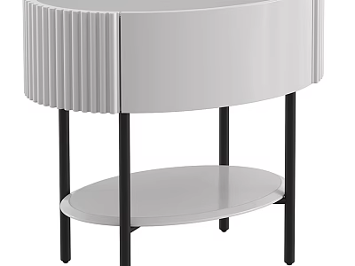 Modern Minimalist White Nightstand With Ribbed Drawer Black Metal Legs And Lower Shelf 3d model