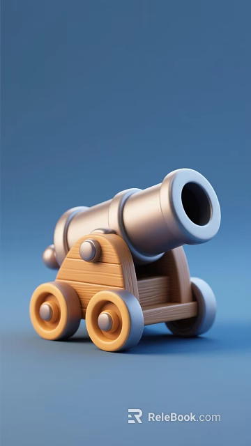 Cartoon Style Cannon with Wooden Carriage Metal Barrel and Wheels 3d model 